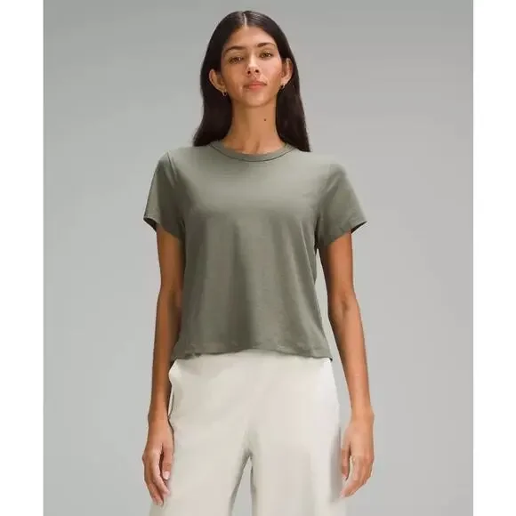 Lululemon Classic Fit Cotton Blend T-Shirt 14 Short Sleeve Boxy Top Nomad Boho - Picture 1 of 8